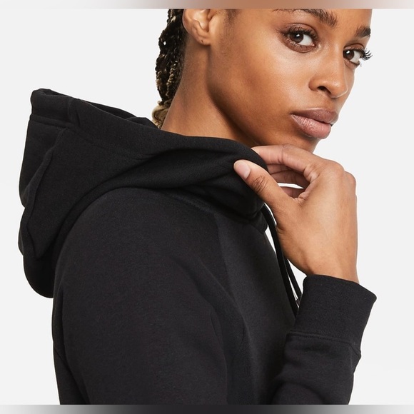 Nike Women’s Hoodie Funnel Neck Black White Logo Pullover Sweatshirt M Medium - Picture 4 of 6